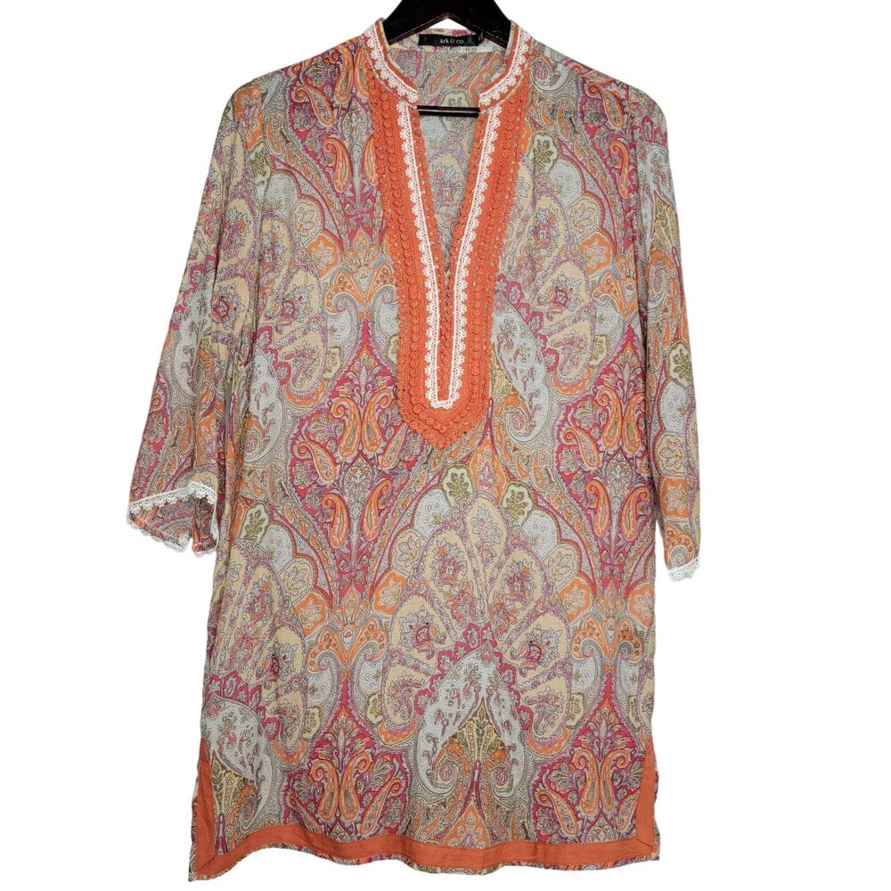 Ark &โ Co Women's Medium Paisley Tunic Top Embroidered Bell Sleeve Boho